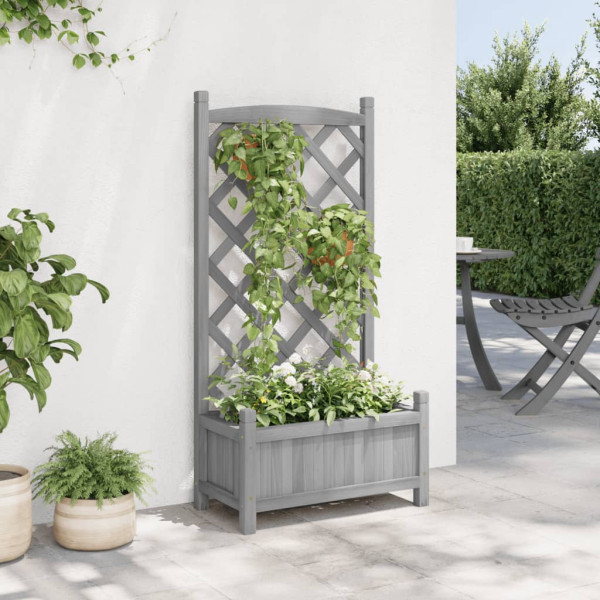 Jardinera con enrejado madera maciza de abeto gris M 3