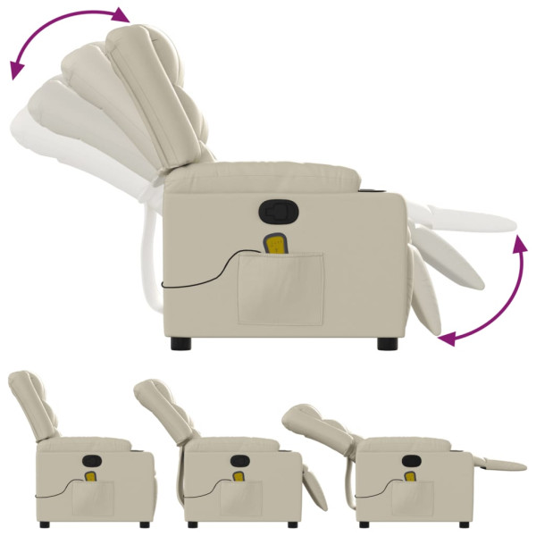 Poltrona de massagens reclinável couro artificial cor creme M 5