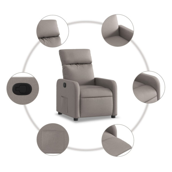 Sillón reclinable de tela gris taupe M 5