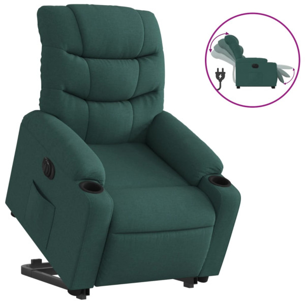 Sillón eléctrico reclinable elevable de tela verde oscuro M 2