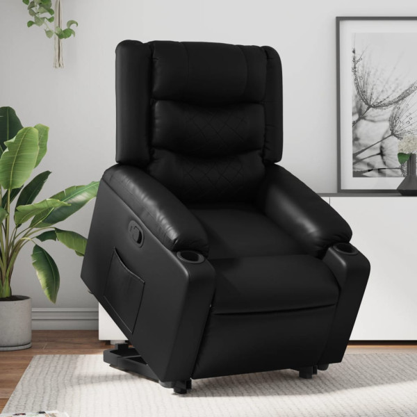 Sillón reclinable elevable cuero artificial negro D