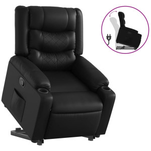 Sillón reclinable elevable cuero artificial negro H