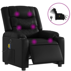 Sillón de masaje reclinable eléctrico cuero sintético negro H