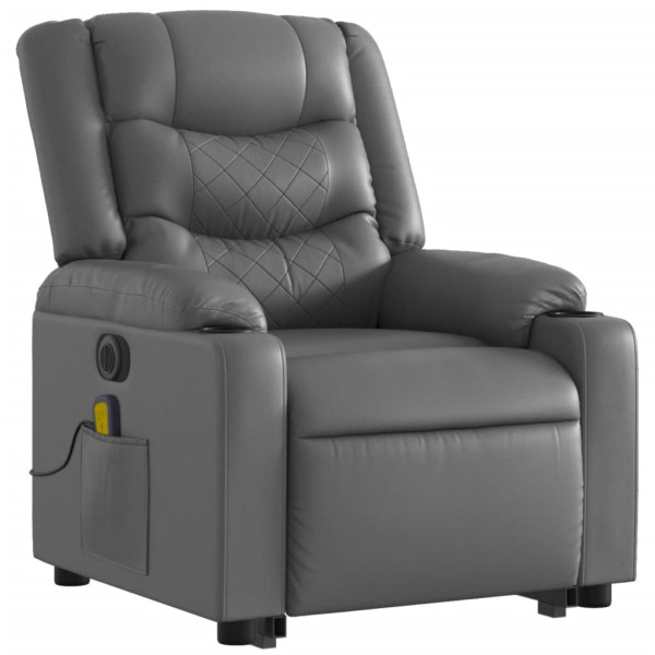 Sillón de masaje elevable eléctrico cuero sintético gris M 3