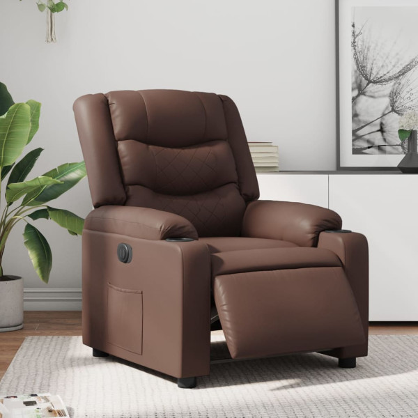 Sillón reclinable eléctrico de cuero sintético marrón D