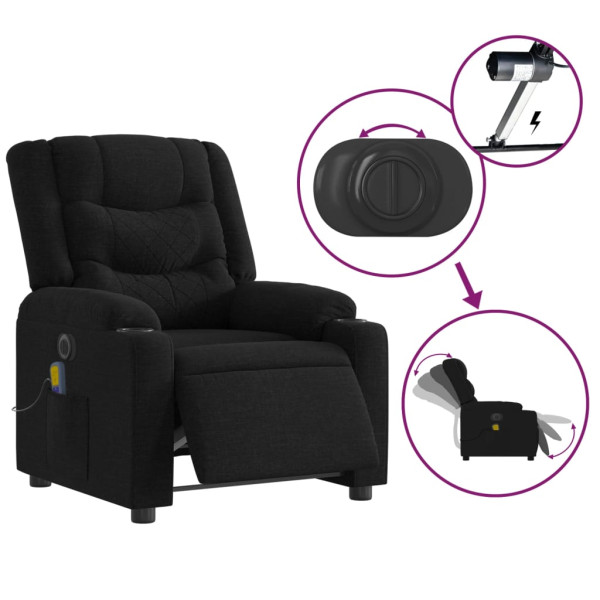 Sillón reclinable de masaje eléctrico tela negro M 5