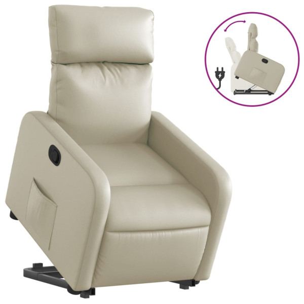 Sillón reclinable elevable cuero artificial color crema M 2