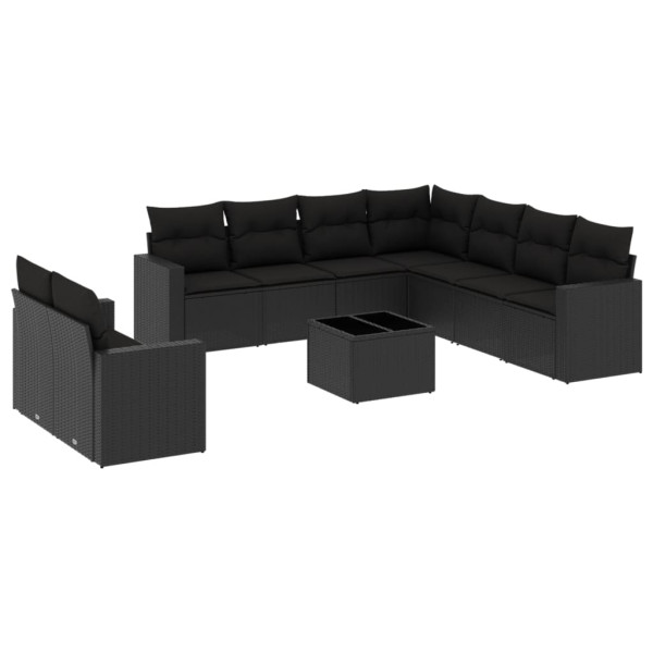 Set de sofás de jardín 10 pzas cojines ratán sintético negro M 2