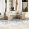 Set sofás de jardín 7 piezas y cojines ratán sintético beige 1