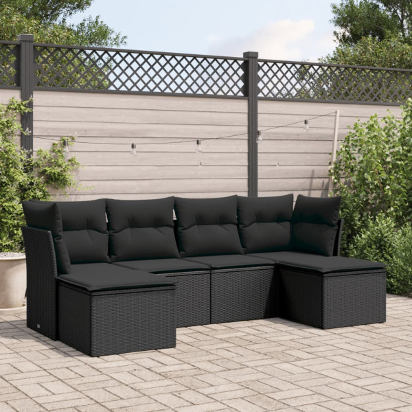 6 pcs conjunto sofás de jardim c/ almofadões vime PE preto D