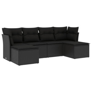 6 pcs conjunto sofás de jardim c/ almofadões vime PE preto H