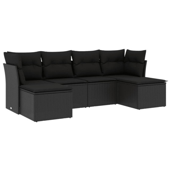 6 pcs conjunto sofás de jardim c/ almofadões vime PE preto M 2