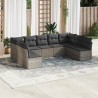 9 pcs conjunto sofás p/ jardim com almofadões vime PE cinzento 1