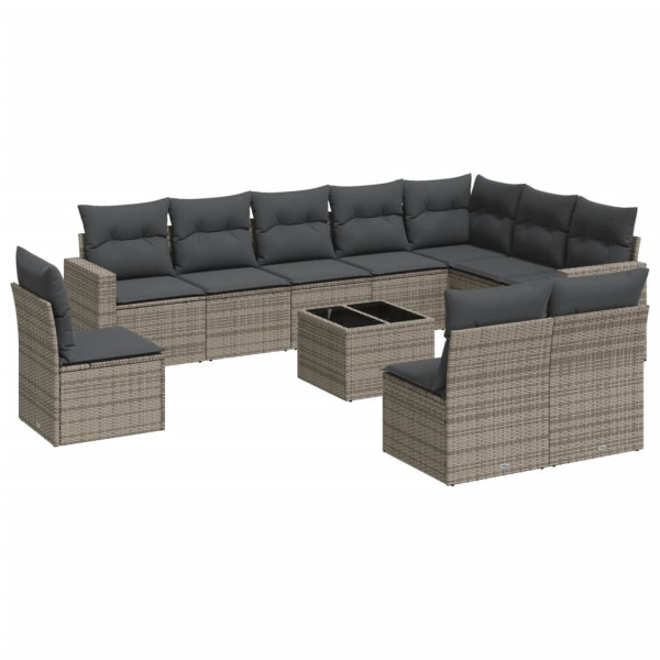 Set de sofás de jardín 11 pzas y cojines ratán sintético gris M 2