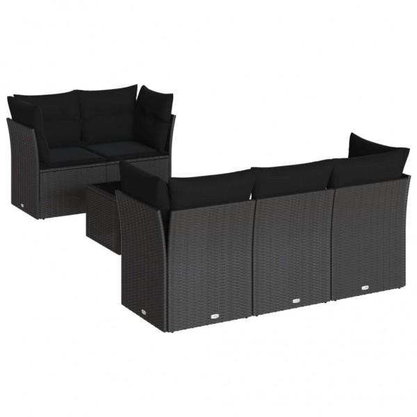 Set muebles de jardín 6 piezas y cojines ratán sintético negro M 2