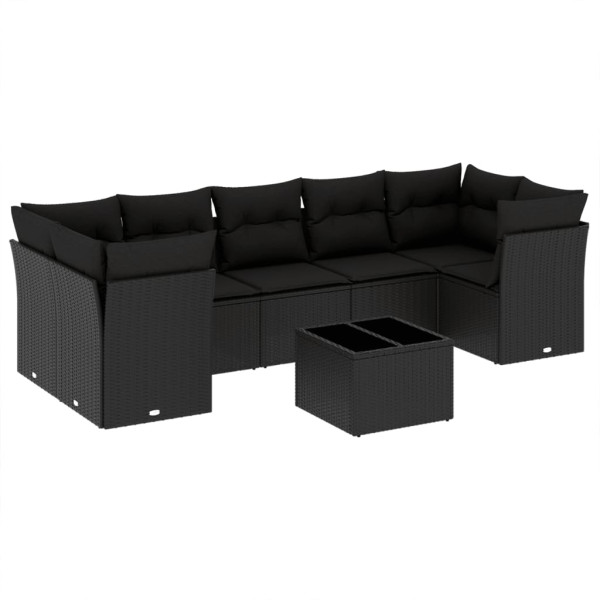 8 pcs conjunto sofás de jardim com almofadões vime PE preto M 2
