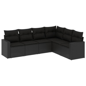 Set muebles de jardín 6 piezas y cojines ratán sintético negro H