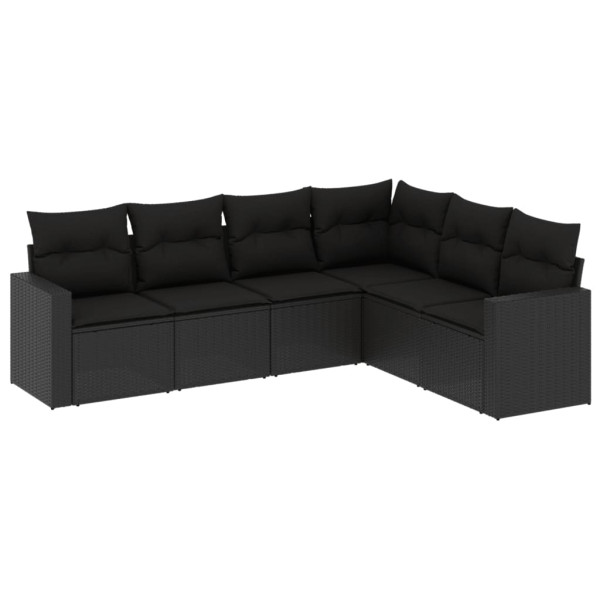 Set muebles de jardín 6 piezas y cojines ratán sintético negro M 2