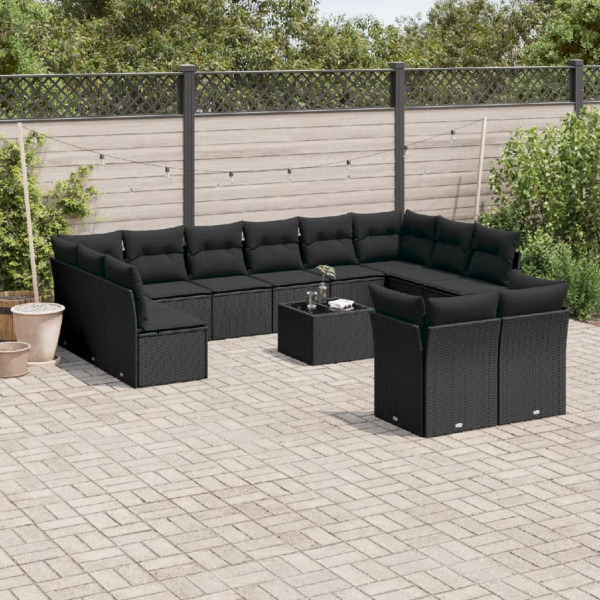 13 pcs conjunto de sofás de jardim com almofadões vime PE preto D