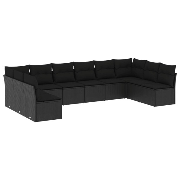 10 pcs conjunto sofás de jardim c/ almofadões vime PE preto M 2