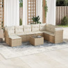 Set de sofás de jardín 9 pzas con cojines ratán sintético beige 1
