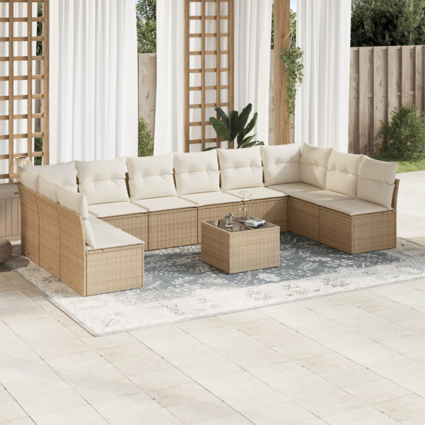 Set de sofás de jardín 11pzas con cojines ratán sintético beige D