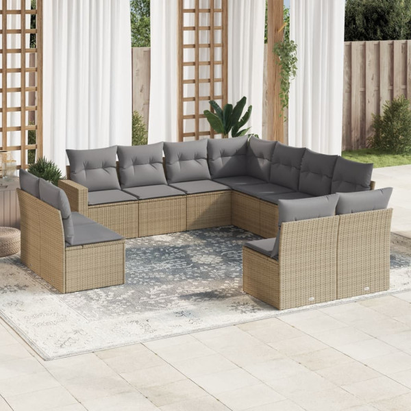 Set de sofás de jardín 11pzas con cojines ratán sintético beige D