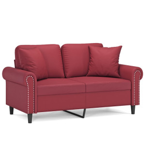 Sofá 2 lugares +almofadas 120cm couro artificial vermelho tinto H