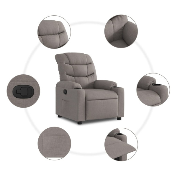 Sillón reclinable de tela gris taupe M 5