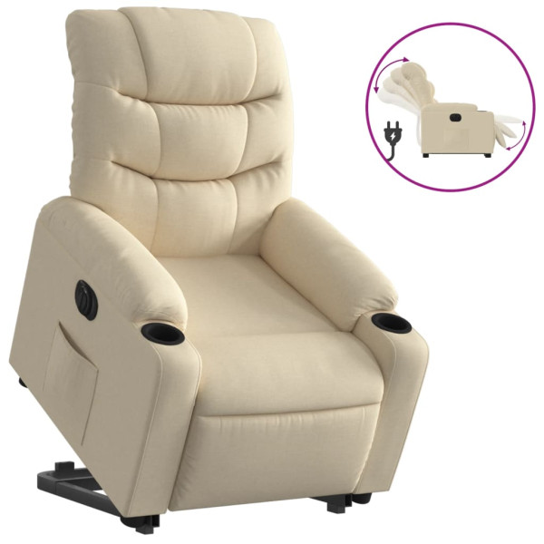 Sillón eléctrico reclinable elevable de tela color crema M 2