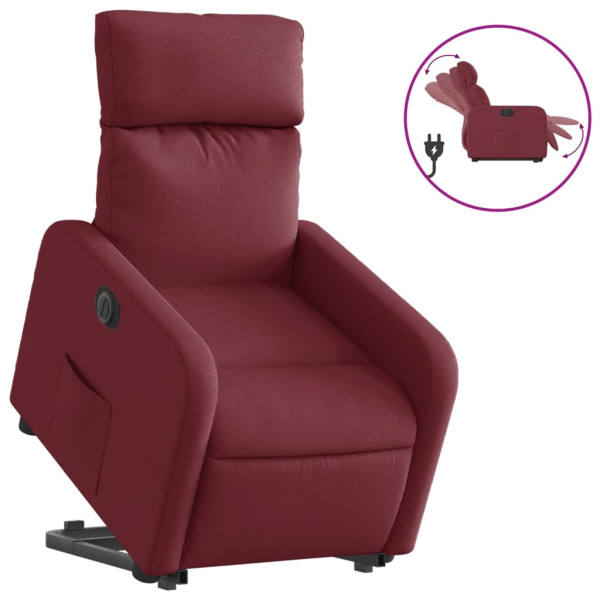 Sillón eléctrico reclinable elevable de tela rojo tinto M 2