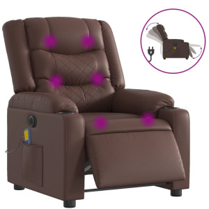 Sillón de masaje reclinable eléctrico cuero sintético marrón H