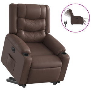 Sillón reclinable elevable eléctrico de cuero sintético marrón H