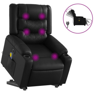 Sillón de masaje elevable eléctrico cuero sintético negro H