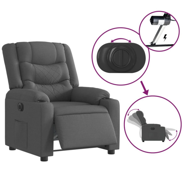 Sillón reclinable eléctrico de tela gris oscuro M 5
