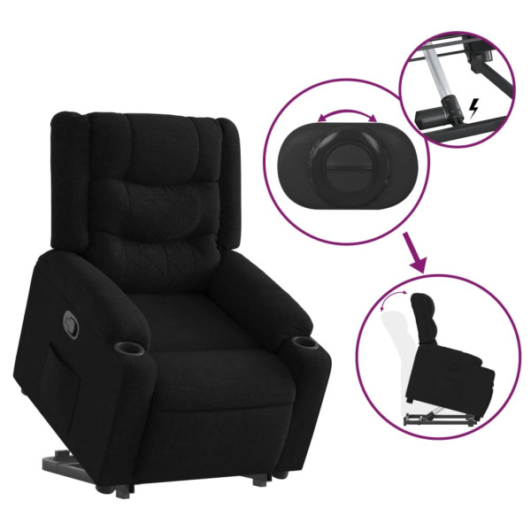 Sillón reclinable elevable tela negro M 5