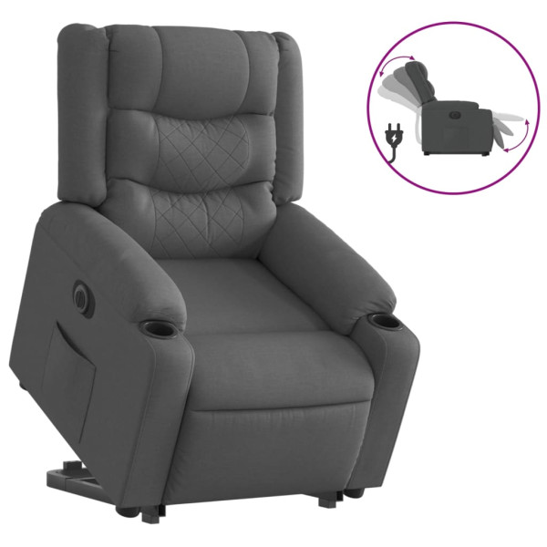 Sillón eléctrico reclinable elevable de tela gris oscuro M 2
