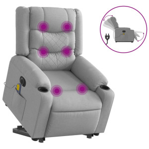 Sillón de masaje eléctrico reclinable elevable tela gris claro H