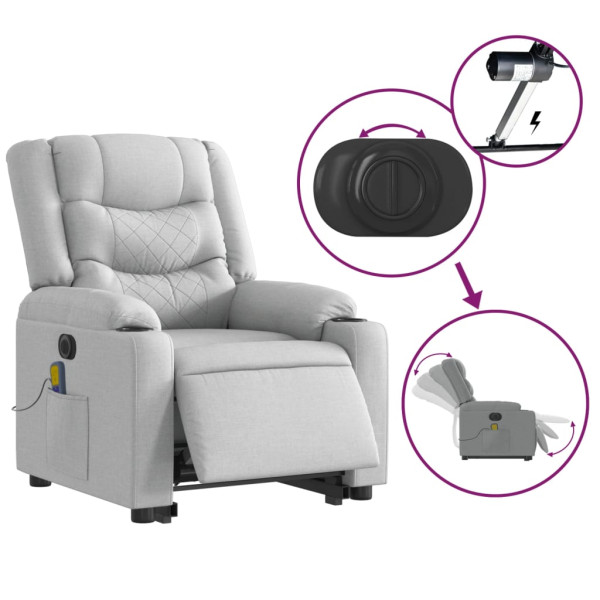 Sillón de masaje eléctrico reclinable elevable tela gris claro M 5