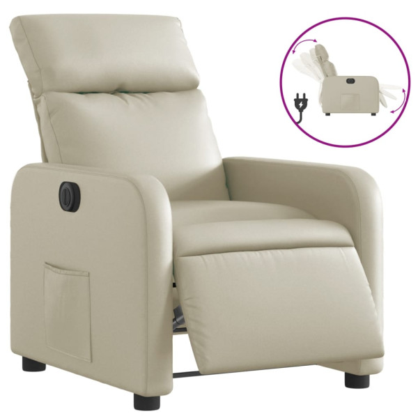 Sillón reclinable eléctrico de cuero sintético crema M 2