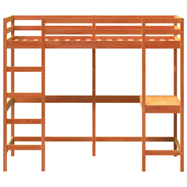 Cama alta com secretária 90x190 cm pinho maciço castanho-mel M 4