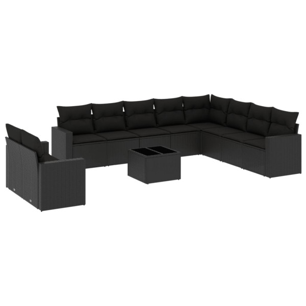 11 pcs conjunto sofás de jardim c/ almofadões vime PE preto M 2