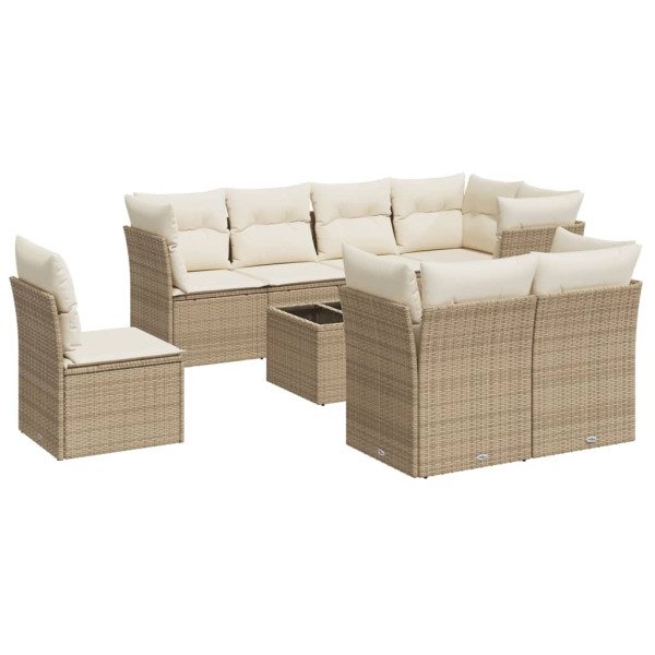 Set de sofás de jardín 9 pzas con cojines ratán sintético beige M 2