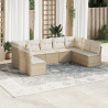 Set de sofás de jardín 9 pzas con cojines ratán sintético beige 1