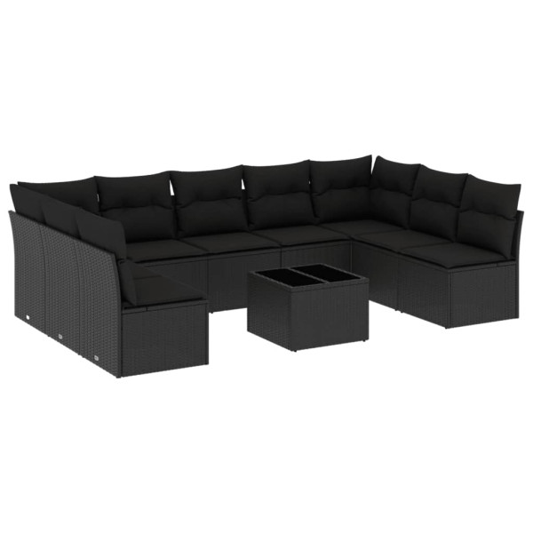 10 pcs conjunto sofás de jardim c/ almofadões vime PE preto M 2