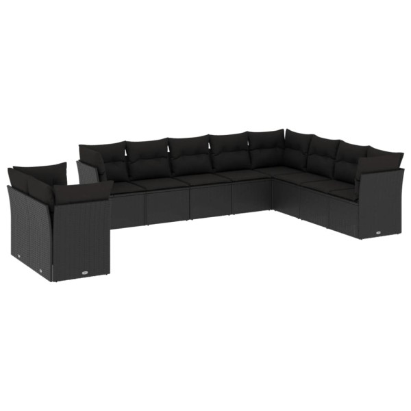 10 pcs conjunto sofás de jardim c/ almofadões vime PE preto M 2