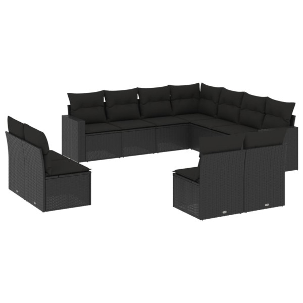 11 pcs conjunto sofás de jardim c/ almofadões vime PE preto M 2