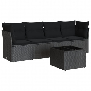 5 pcs conjunto sofás de jardim com almofadões vime PE preto H
