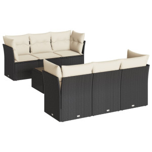 7 pcs conjunto de sofás p/ jardim c/ almofadões vime PE preto H
