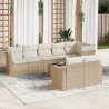 Set de sofás de jardín 9 pzas con cojines ratán sintético beige 1